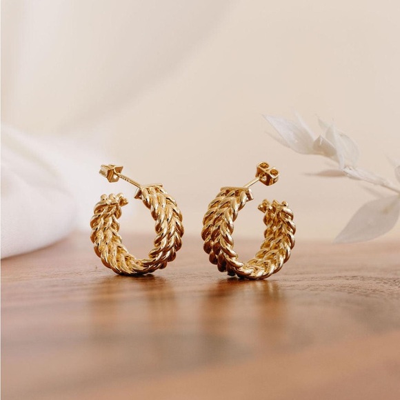 NEW💎18K Gold Plated Braided Hoop Earrings*Rope Chain Earrings*Twisted Hoop - Picture 9 of 11